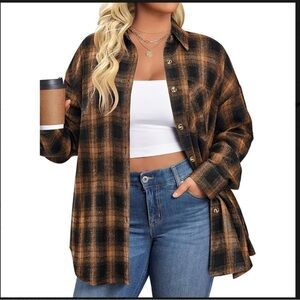 In Voland brown Plaid Flannel Button-Up Shirt outdoors plus size 22W